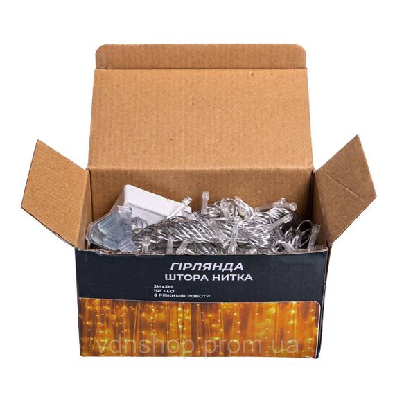 Новогодняя гирлянда штора 3х3 м 192 LED комнатная белый провод Жёлтый ZWM33192LEDY | Зображення 2