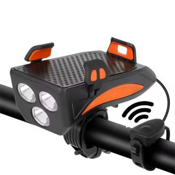 Велофонарь аккумуляторный с сигналом и креплением для телефона FY-319B-3LM Черный