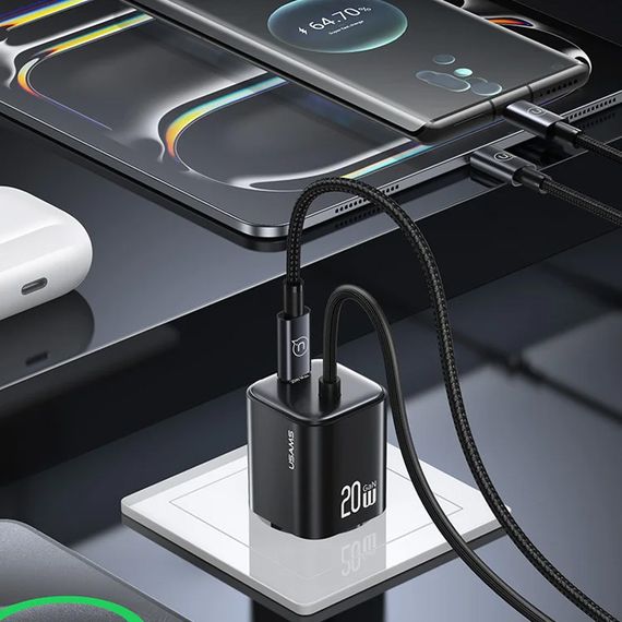 МЗП Usams US-CC261 GaN JC Ser. 20W (2USB-C) + кабель Type-C to Type-C Black | Зображення 4