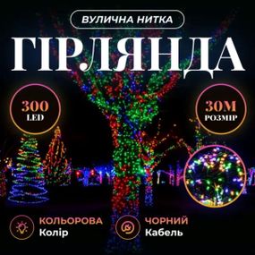 Гірлянда Нитка вулична 30 (м) 300 LED чорний провід Мультиколір CF300L30MBML