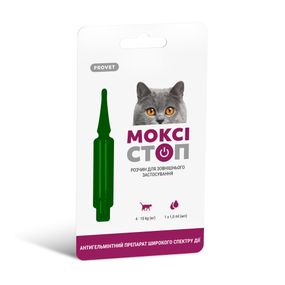Краплі Provet МОКСІСТОП для котів від 4 до 10 кг антигельмінтний препарат на холку 1 піпетка х 1 мл