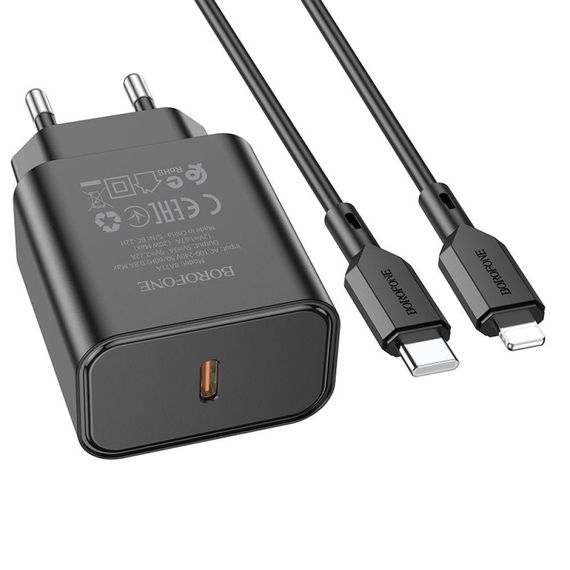 Мережевий Зарядний Пристрій Borofone BA71A Power PD20W Type-C to Lightning Колір Білий | Зображення 3