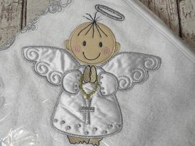 Крижма біла махрова із вишивкою Янгол Туреччина ff