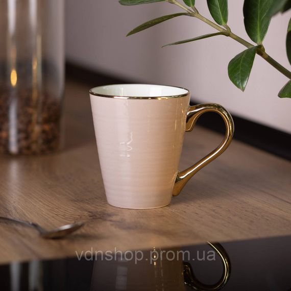 Кружка фарфоровая с золотым ободком и позолоченной ручкой 320 (мл) Кремовая RX-N240624CR | Зображення 3