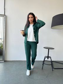 Женский костюм тройка рубашка+футболка+брюки трикотажный NB23007 размер 54/56 цвет бутылка