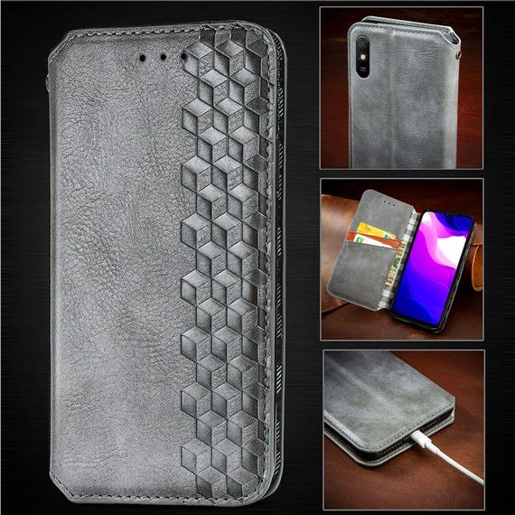 Кожаный чехол книжка GETMAN Cubic (PU) для Xiaomi Redmi 9A Штучна шкіра, Слот для візитки, Сірий | Зображення 1