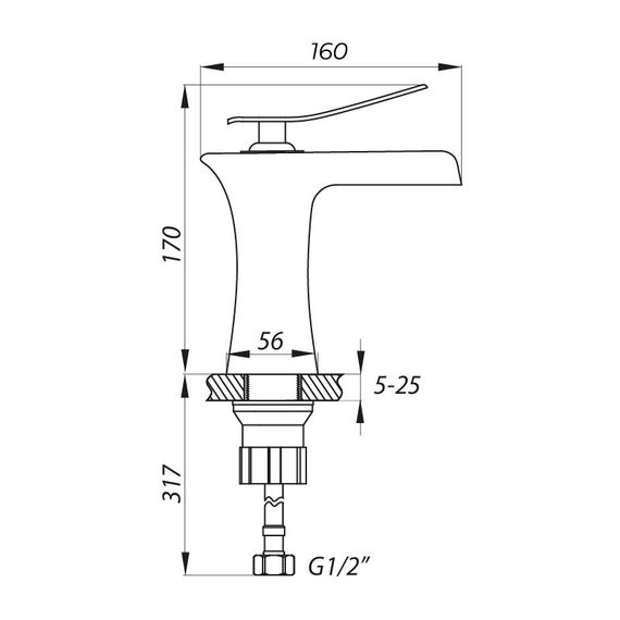 Змішувач для умивальника ZERIX LR1055-23 з виливом "Водоспад" (LL1563) | Зображення 1