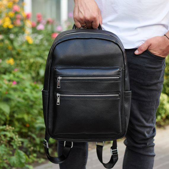 Городской мужской рюкзак из натуральной кожи 41х30х17, сумка для ноутбука и документов, черный | Зображення 3