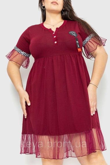 Плаття вільного крою колір бордовий розмір 5XL FA_007128 | Зображення 1