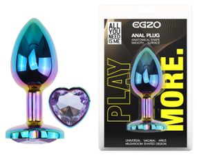 Анальна пробка з кристалом EGZO - Multicolor Heart Plug Amethyst size M Sex Aura