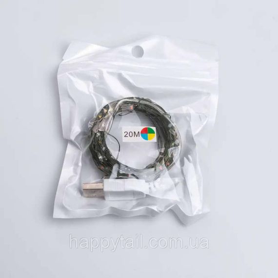 Гирлянда роса 20 метров USB на 200 led светодиодов капля на зеленой проволоке мультиколор USB200L20MGML | Зображення 8