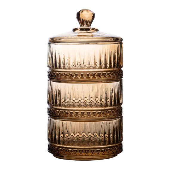 Цукерниця триярусна скляна Ø 10 см ваза цукерниця кругла з кришкою HP-YH-73