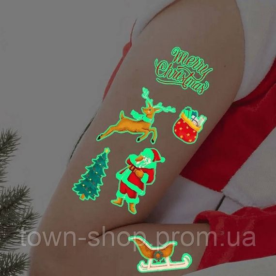 Набор временных тату "Рождество №2" kids-tatto-set10-2-christmass, светящиеся 12 х 7 см | Зображення 1