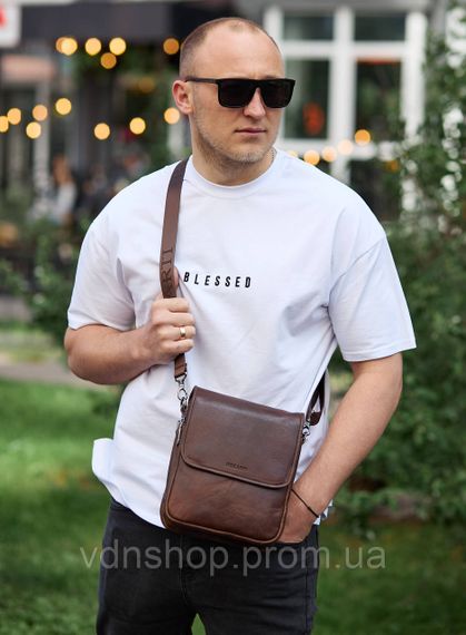 Барсетка з клапаном через плече 24х20х6, чоловіча сумка з гладкою шкірою Tiding Bag TD-81020 коричнева | Зображення 7