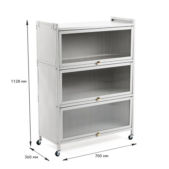Шафа мобільна для зберігання розкладна триярусна з сталі 70х36х112,8см Світло-сірий SW-00002116 | Зображення 2