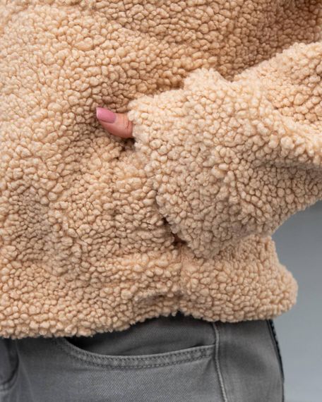 Женская короткая куртка мех Тедди, MN0002  цвет бежевый  размер L | Зображення 4