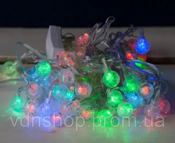 Гірлянда прозора кулька 40LED 5м (флеш) 18мм, Новорічна бахрама, Світлодіодна гірлянда, Вулична гірлянда | Зображення 1