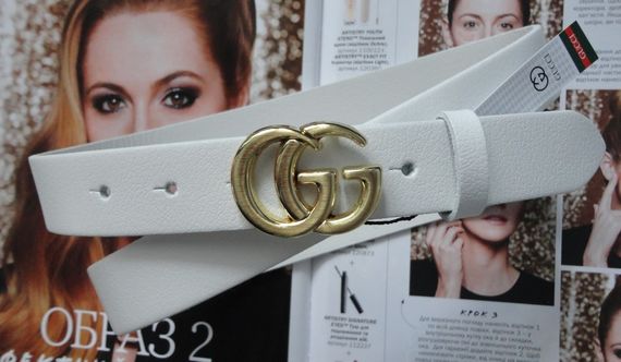 Женский кожаный ремень Gucci 3 см пряжка золото белый