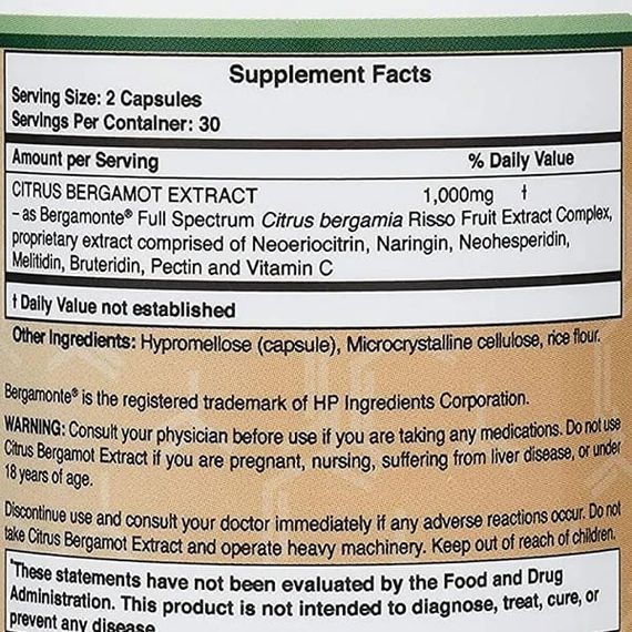 Суміш екстрактів Double Wood Citrus Bergamot Extract 1000 mg (2 caps per serving) 60 Caps | Зображення 1