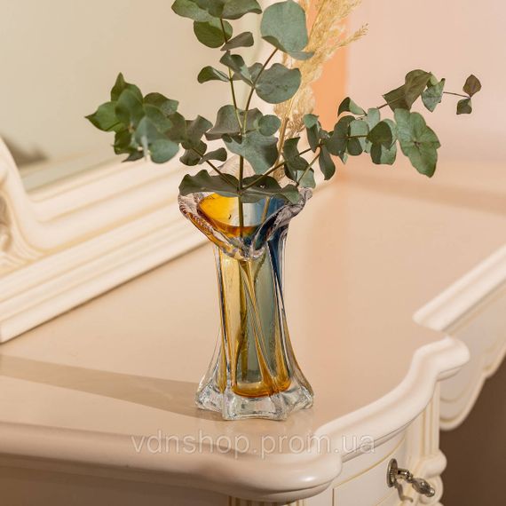 Декоративна скляна ваза для квітів 22 см фігурна ваза 200 мл Жовто-синя HP-9-6 | Зображення 3