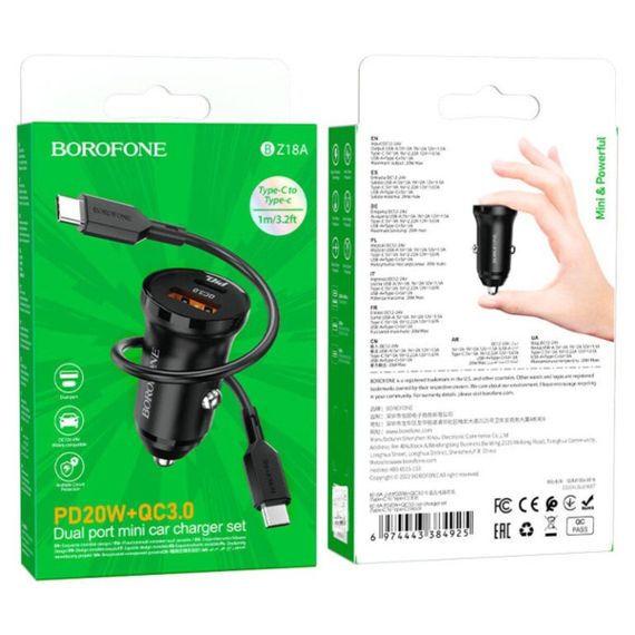 Автомобільний зарядний пристрій BOROFONE BZ18A (Type-C to Type-C, PD20W+QC3.0) | Зображення 3