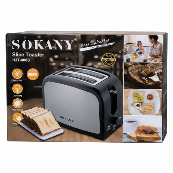 Тостер Sokany HJT-008S на 2 скибочки, 800 Вт/Мелетостер для хліба/Електричний тостер подвійний | Зображення 4