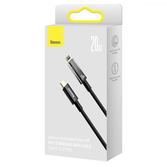 Дата кабель Baseus Explorer Auto Power-Off Fast Charging Type-C to Lightning 20W (1m) (CATS000001) Black | Зображення 3