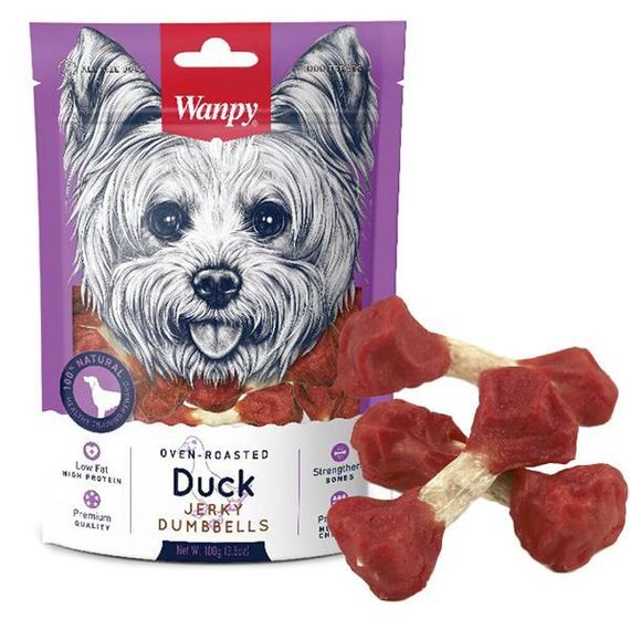Wanpy Duck Jerky Dumbbells ванпи кость-гантель с вяленой уткой лакомство для собак 0.1кг
