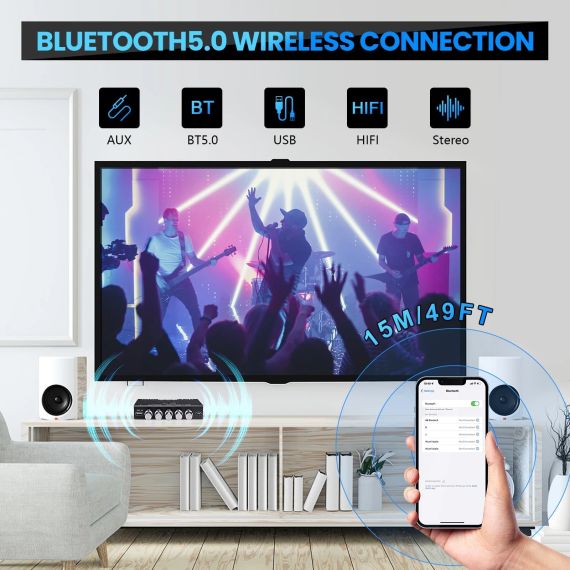 Усилитель УНЧ 2.1 160Вт+160W+220W TDA7498E bluetooth 5.0 цифровой D-класса 15-36V ZK-HT21 USB AUX | Зображення 1