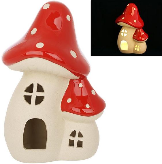 Керамічний будиночок з LED-підсвіткою "Гриб" 20см, бежевий з червоним КОПІЯ