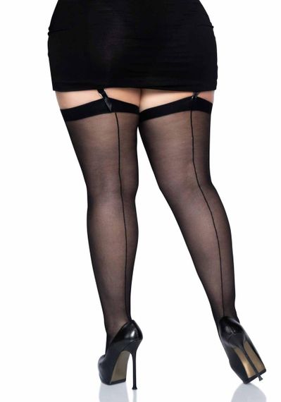 Прозорі панчохи зі швом Leg Avenue Sheer backseam stockings Black, plus size sexstyle | Зображення 1