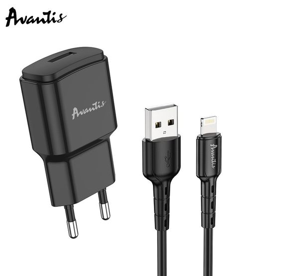 Мережевий зарядний пристрій Avantis A480 Orion (1USB/2.1A) + USB-кабель Lightning-чорний | Зображення 1