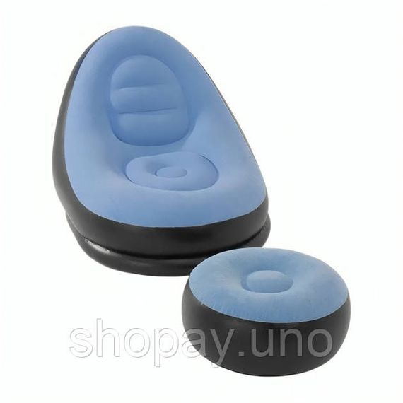 Надувное кресло с пуфом для отдыха AIR SOFA велюровое Blue RM-73