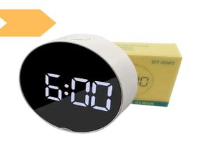 Зеркальные электронные LED часы с будильником настольные с белой подсветкой и термометром (DT-6505_423)