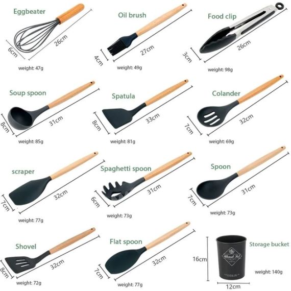 Дерев'яний кухонний набір з 12 предметів, силіконові приладдя для кухні Kitchen Set   знижка | Зображення 6