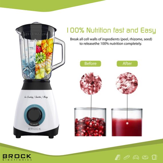 Блендер BROCK BL 1501 WH стаціонарний 500Вт/ скляна чаша 1,5л/ PULSE/ 2 швидкості/ дроблення льоду | Зображення 2