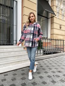 Женская теплая флисовая рубашка в клетку ALI302 цвет розовый, размер 48/50