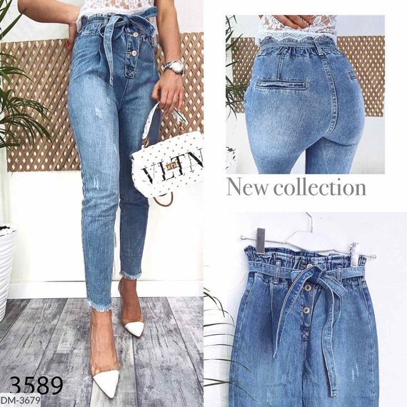 Джинси жіночі jeans мом з царапками весняний коттоновый DM-3679 Блакитний 30