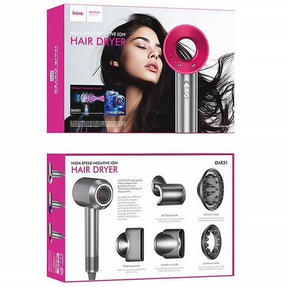 Фен для волосся Hoco DAR31 з негативною іонізацією (1500W) Rose Red | Зображення 4