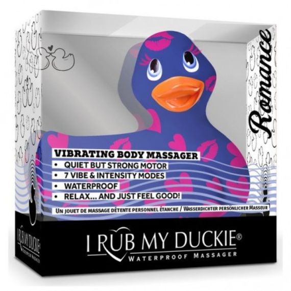 Вибратор уточка для клиторальной стимуляции Big Teaze Toys Rub My Duckie синяя в сердечках sexstyle | Зображення 7
