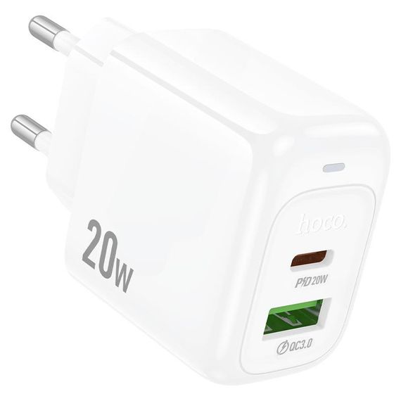 СЗУ 110-240V HOCO CS54A, 1xUSB, 1xUSB-C, PD20W, White, Blister | Зображення 1