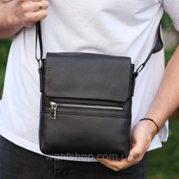 Мужская кожаная сумка мессенджер на плечо кожаная сумка барсетка Tiding Bag 70244 черная