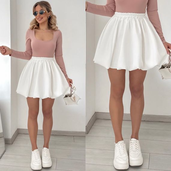 Женская летняя короткая юбка мини в складку с высокой посадкой NA1062 цвет белый размер 46/48 | Зображення 1