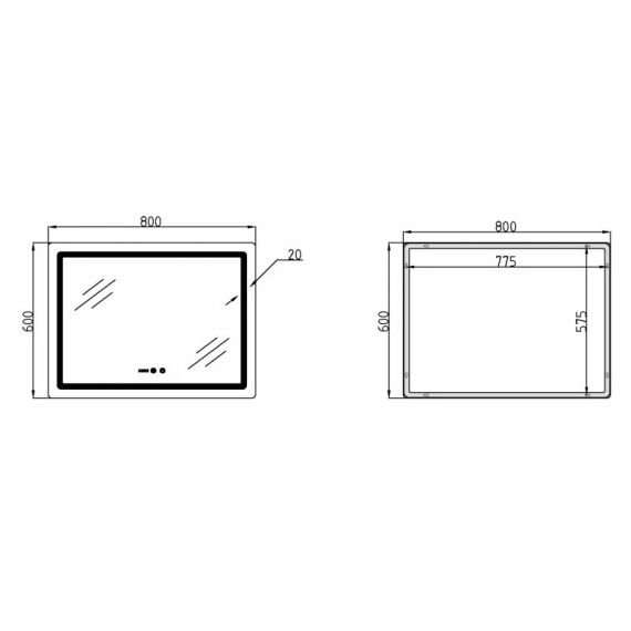 Дзеркало Qtap Mideya (MI2) 800х600 з годинником, з LED-підсвічуванням Touch, з антизапотіванням, димером, рег. яскравості | Зображення 1