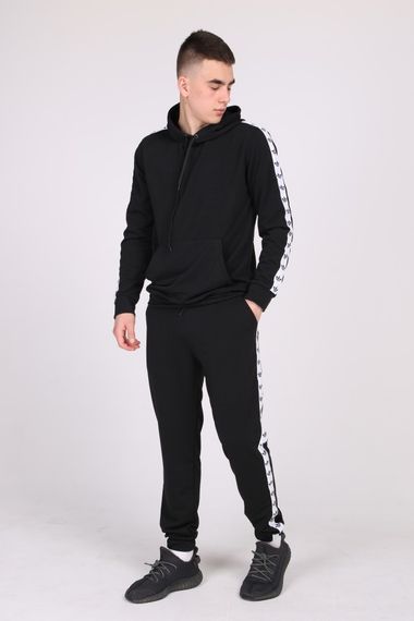 Черный спортивный костюм сбелыми лампасами  Adidas | Зображення 1
