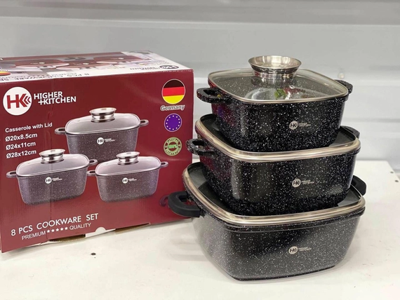 Набор квадратных кастрюль с гранитным покрытием на 8 предметов Higher Kitchen НК-302  (Красный, Черный) | Зображення 5