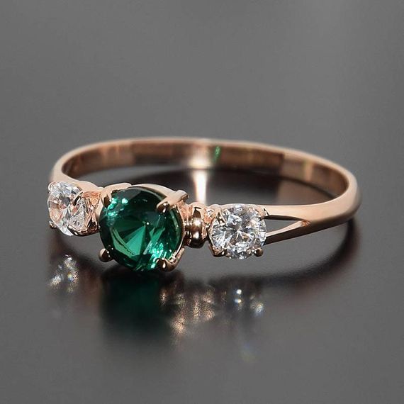 Кольцо из красного золота с фианитами 17.5 | Зображення 3