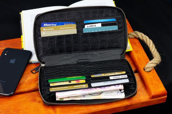 Чорний гаманець-клатч на блискавці з блоком під картки із натуральної шкіри Marco Coverna MCJP-5901A | Зображення 8