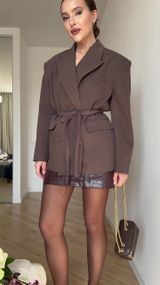 Піджак із поясом жіночий коричневий XL