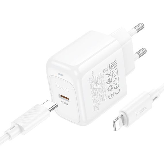 Набір СЗУ HOCO CS53A+кабель Туре-С/Lighting, 1xUSB-C, PD25W, White | Зображення 3